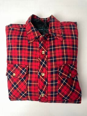 Colors Unlimited Red Plaid Quilted Flannel Shirt Jacket L Cotton Lumberjack